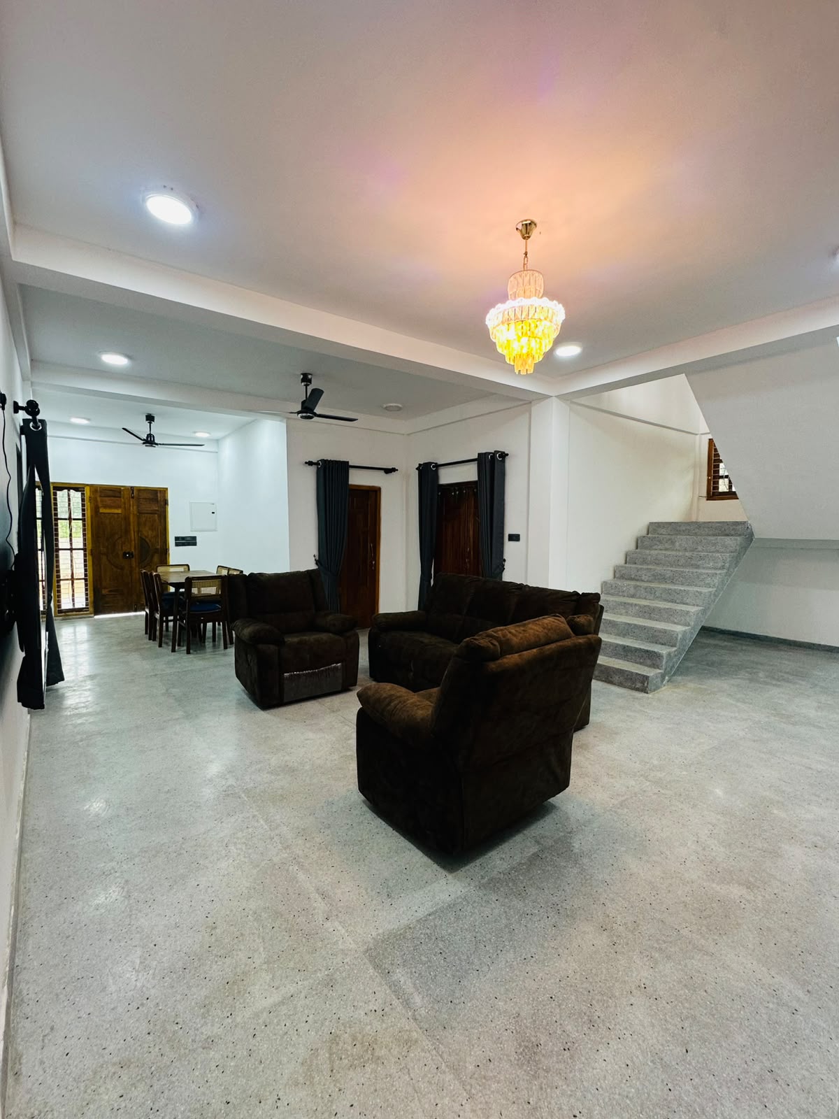 Comfortable lounge seating with a clear view toward the dining area